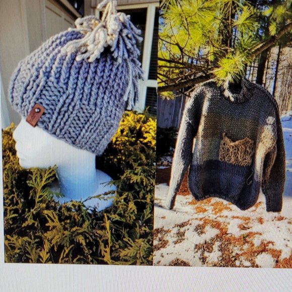 Wool winter set, hand knitted, gray/brown shades, sweater and matching hat - Picture 14 of 15